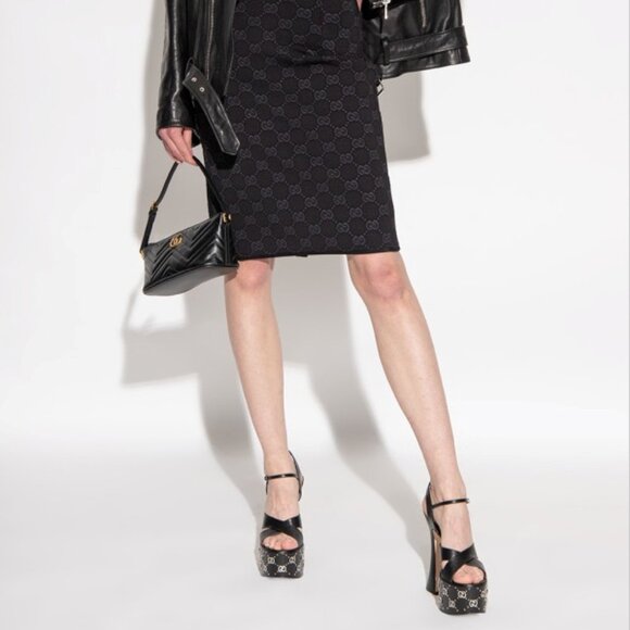 NEW GUCCI Janaya Interlocking G Studs Black Leather Platform Sandal 40.5 US 10.5 - Picture 14 of 15